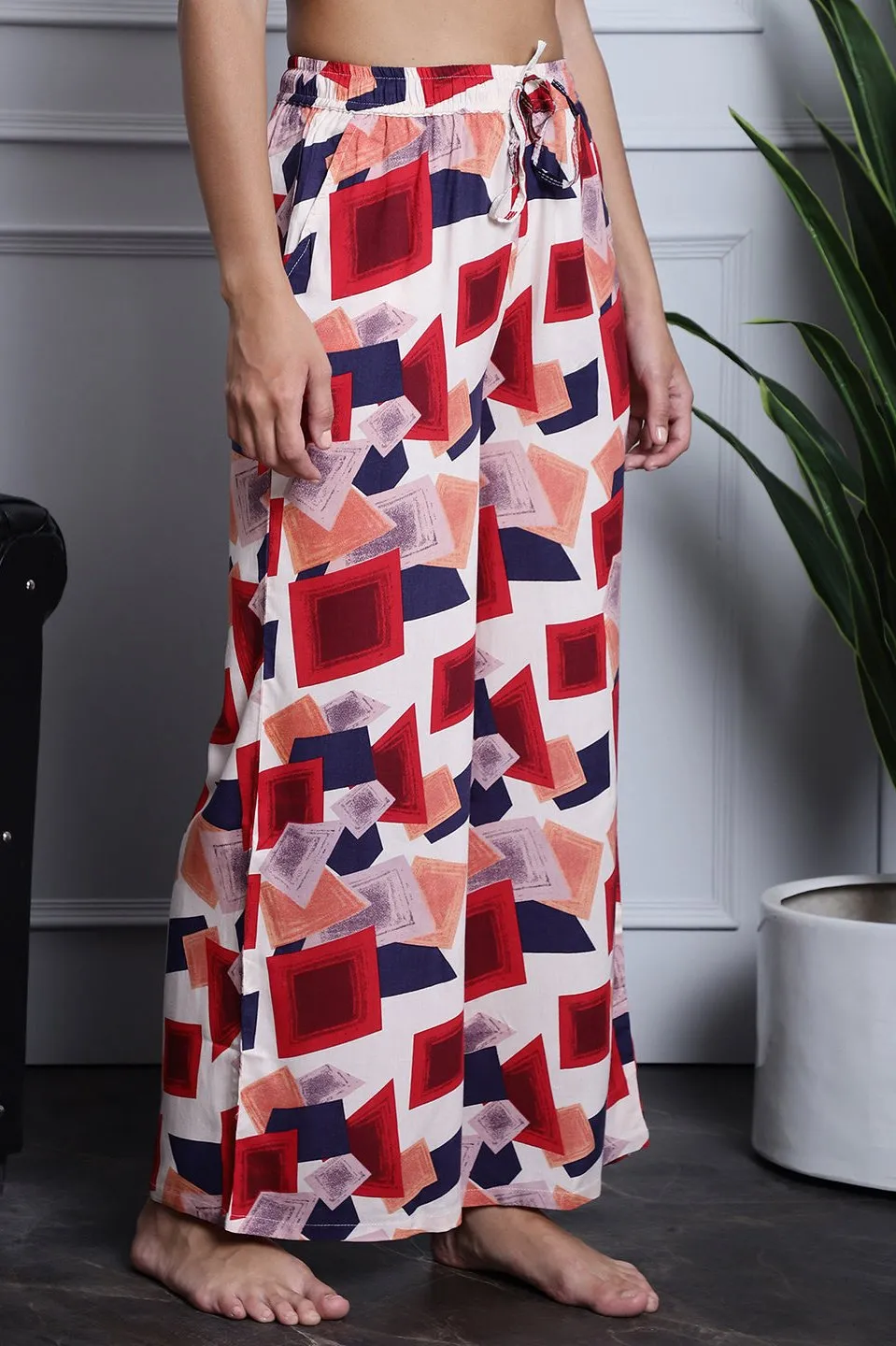 Multi Flared Printed Viscose Rayon Loose-Fit  Lounge  Pants