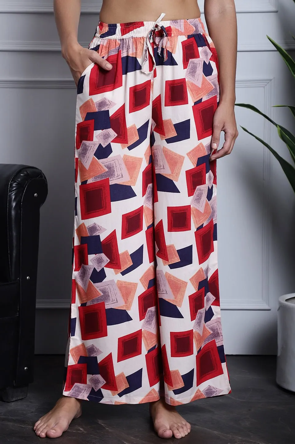Multi Flared Printed Viscose Rayon Loose-Fit  Lounge  Pants