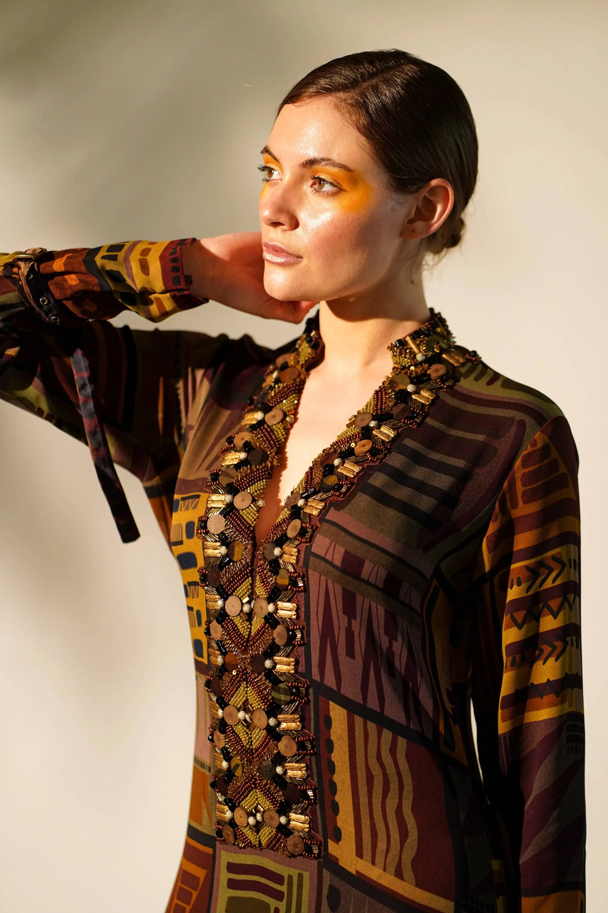 Multicolour printed tiered maxi dress