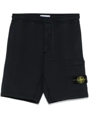 Navy Blue Shorts With Elasticated Drawstring Waistband And Logo Patch