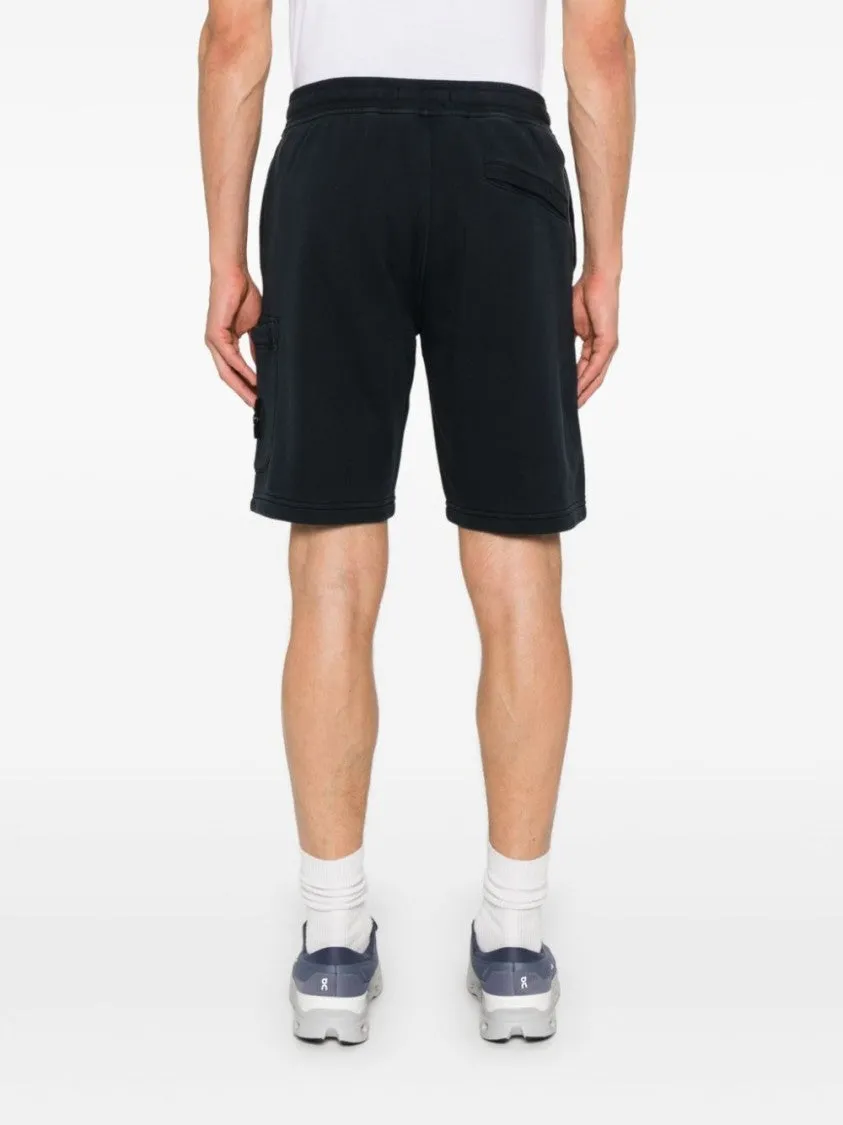 Navy Blue Shorts With Elasticated Drawstring Waistband And Logo Patch