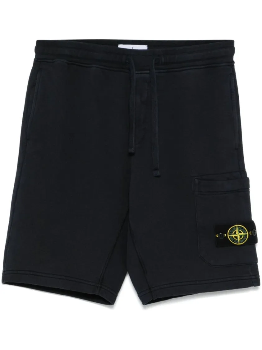 Navy Blue Shorts With Elasticated Drawstring Waistband And Logo Patch
