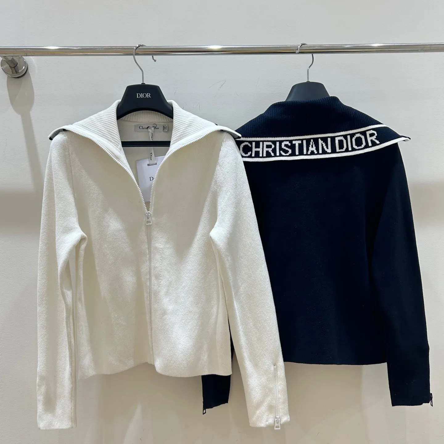 Navy collar zipper knitted cardigan
