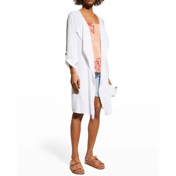 Nic and Zoe Cardigan Womens Small White Gauze Coverup Duster Resort Petite Open