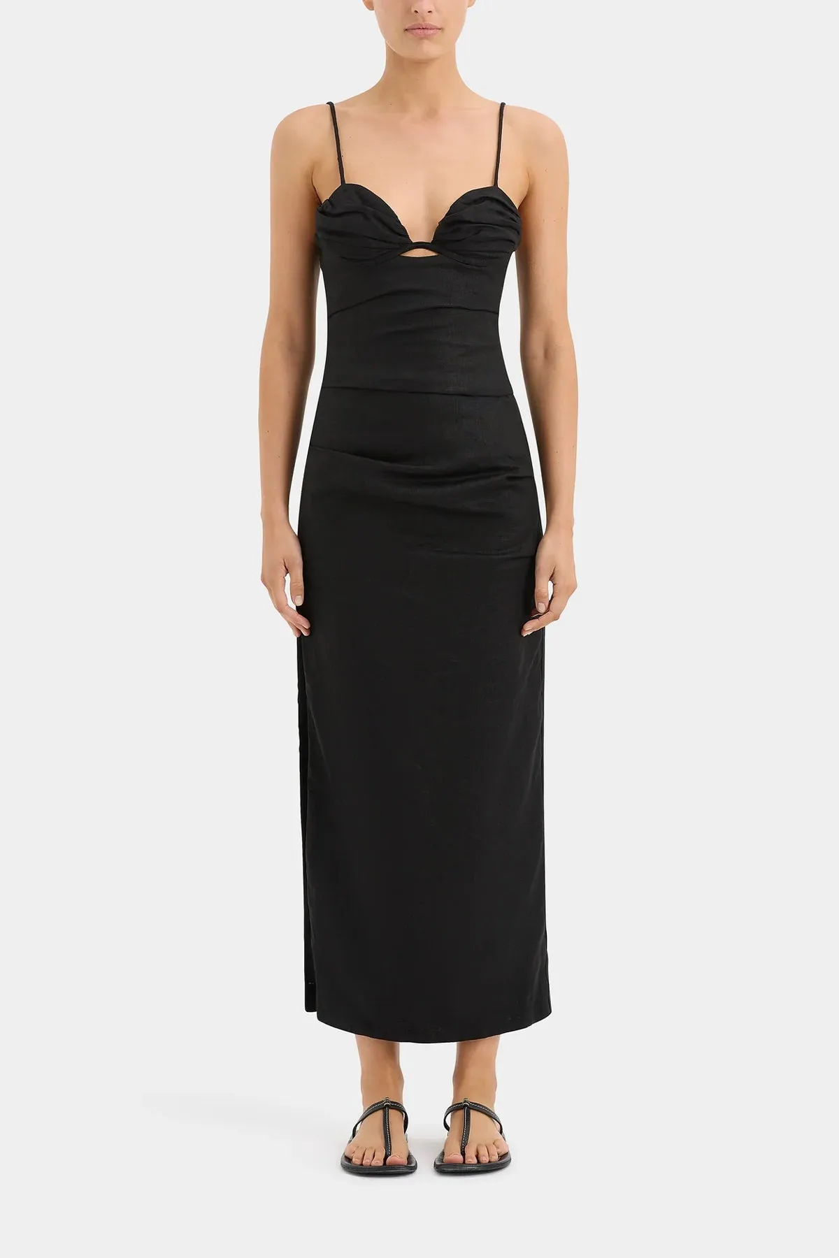 Noemi Balconette Midi Dress in Black
