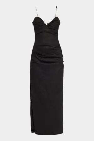 Noemi Balconette Midi Dress in Black