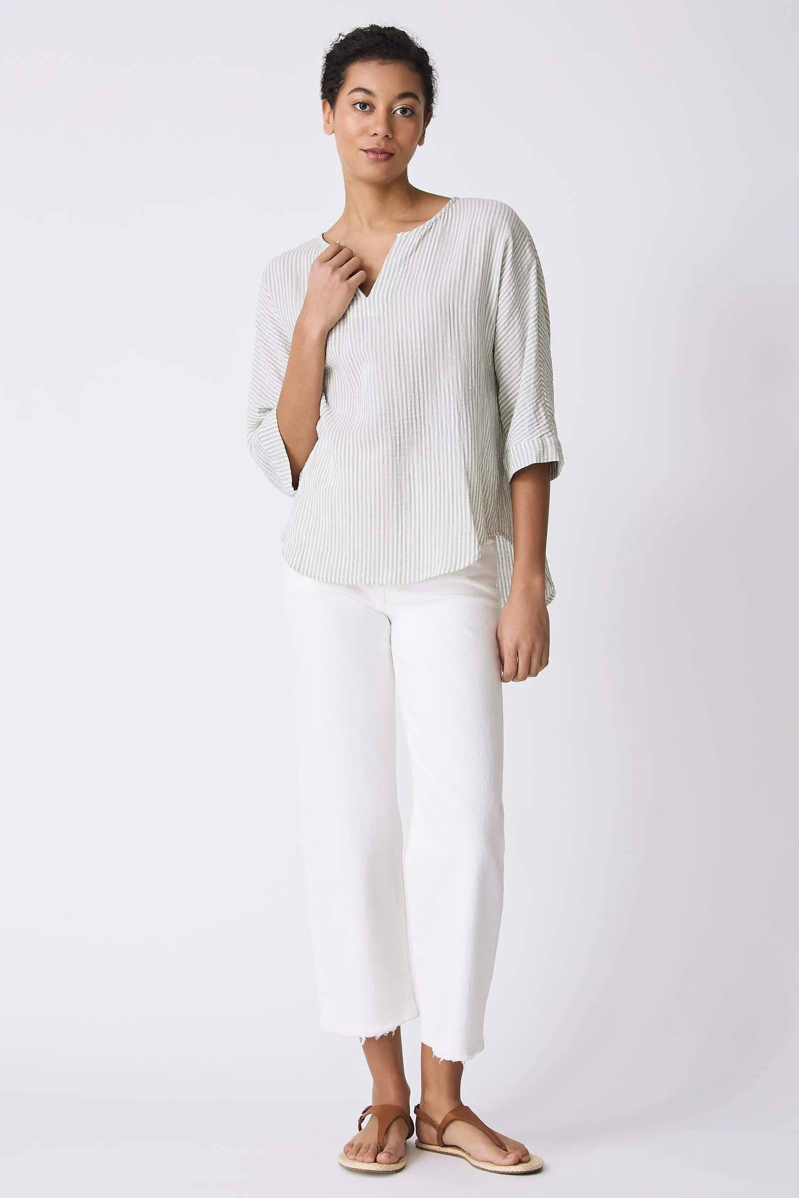 Nora Notch Front Top - Sage Stripe