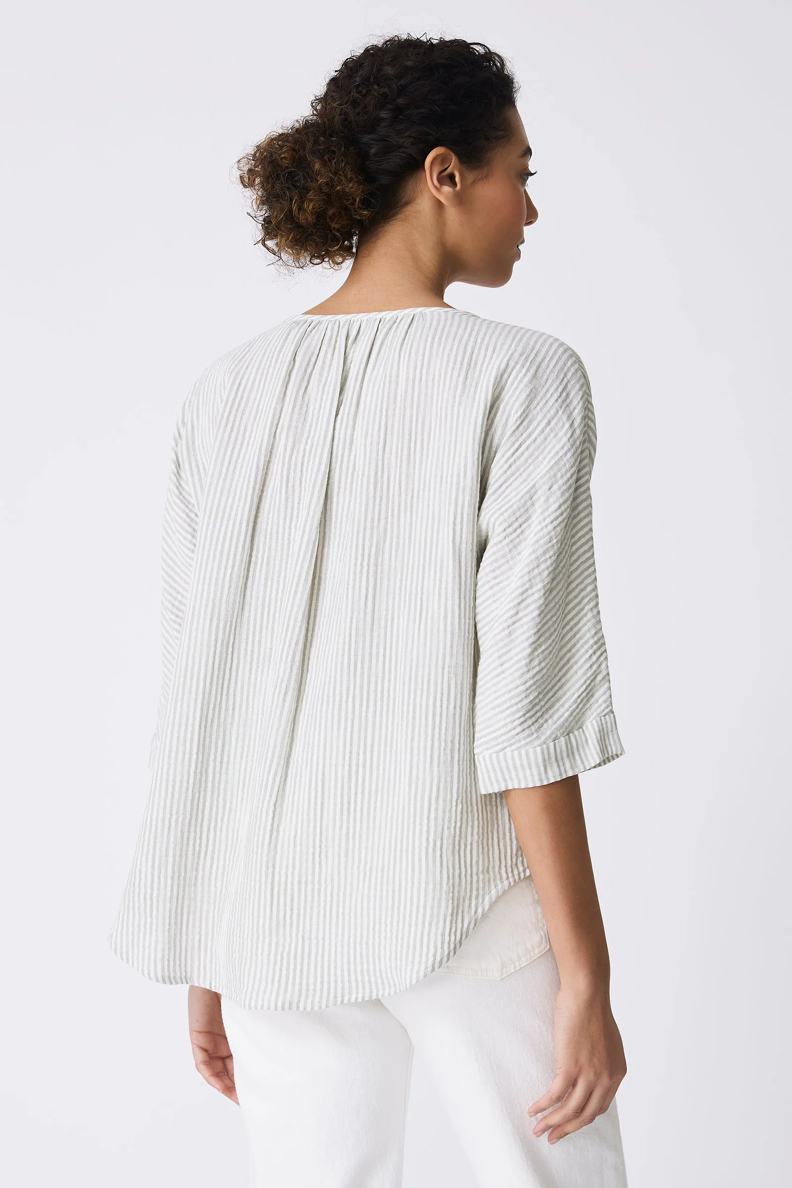 Nora Notch Front Top - Sage Stripe