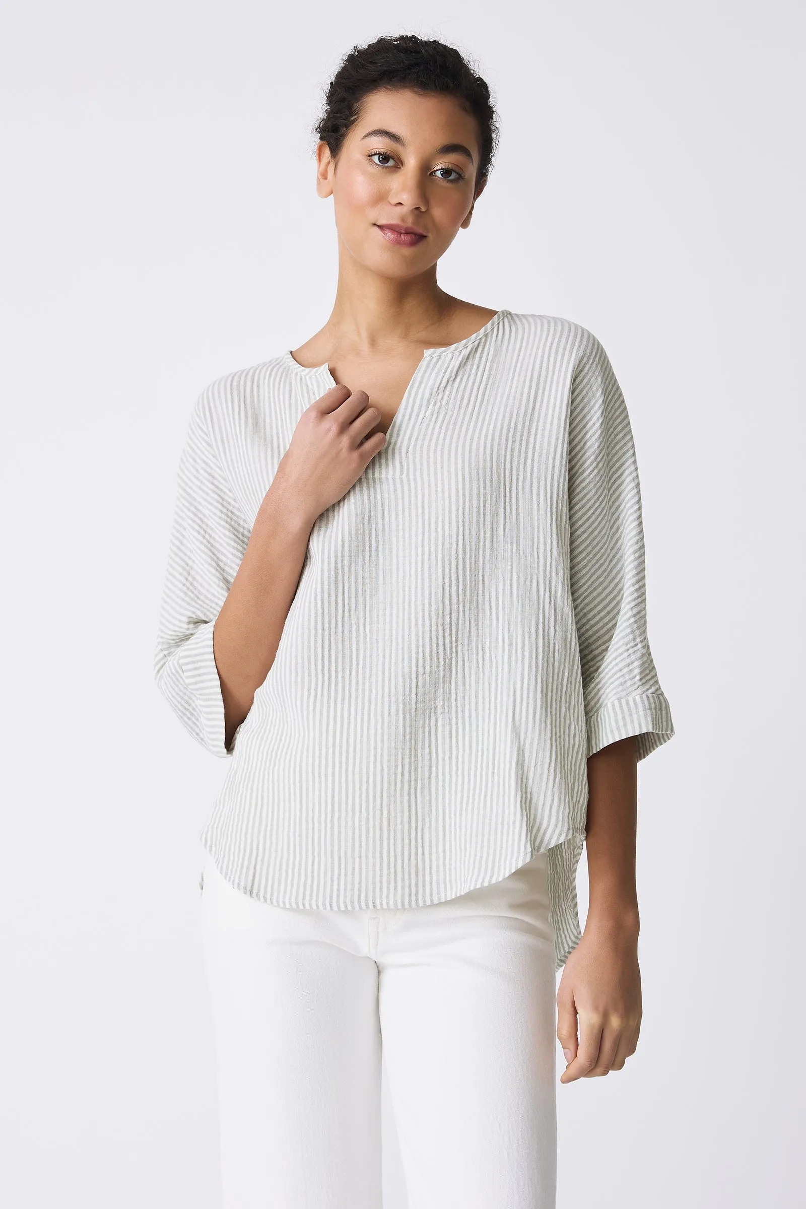 Nora Notch Front Top - Sage Stripe
