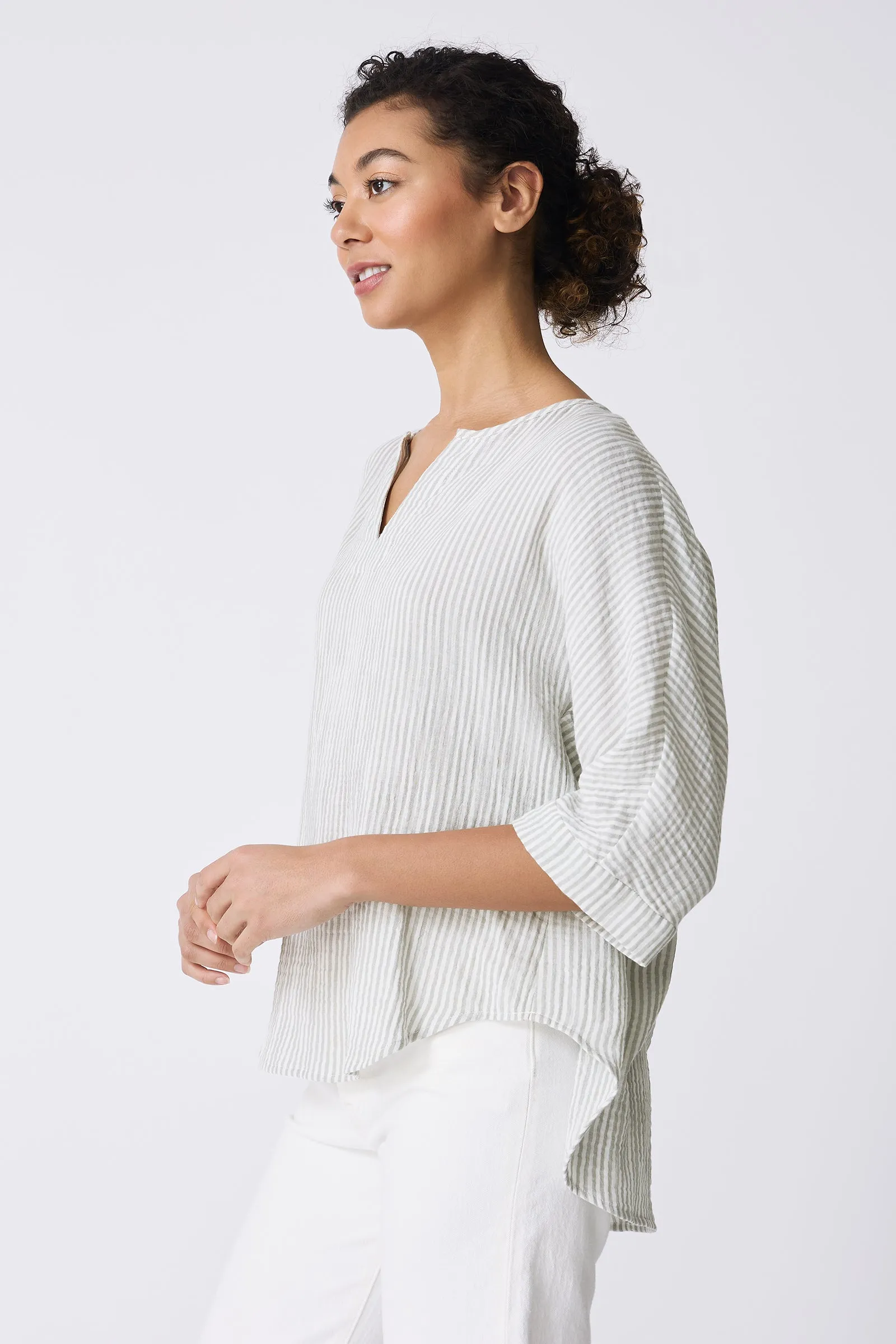 Nora Notch Front Top - Sage Stripe