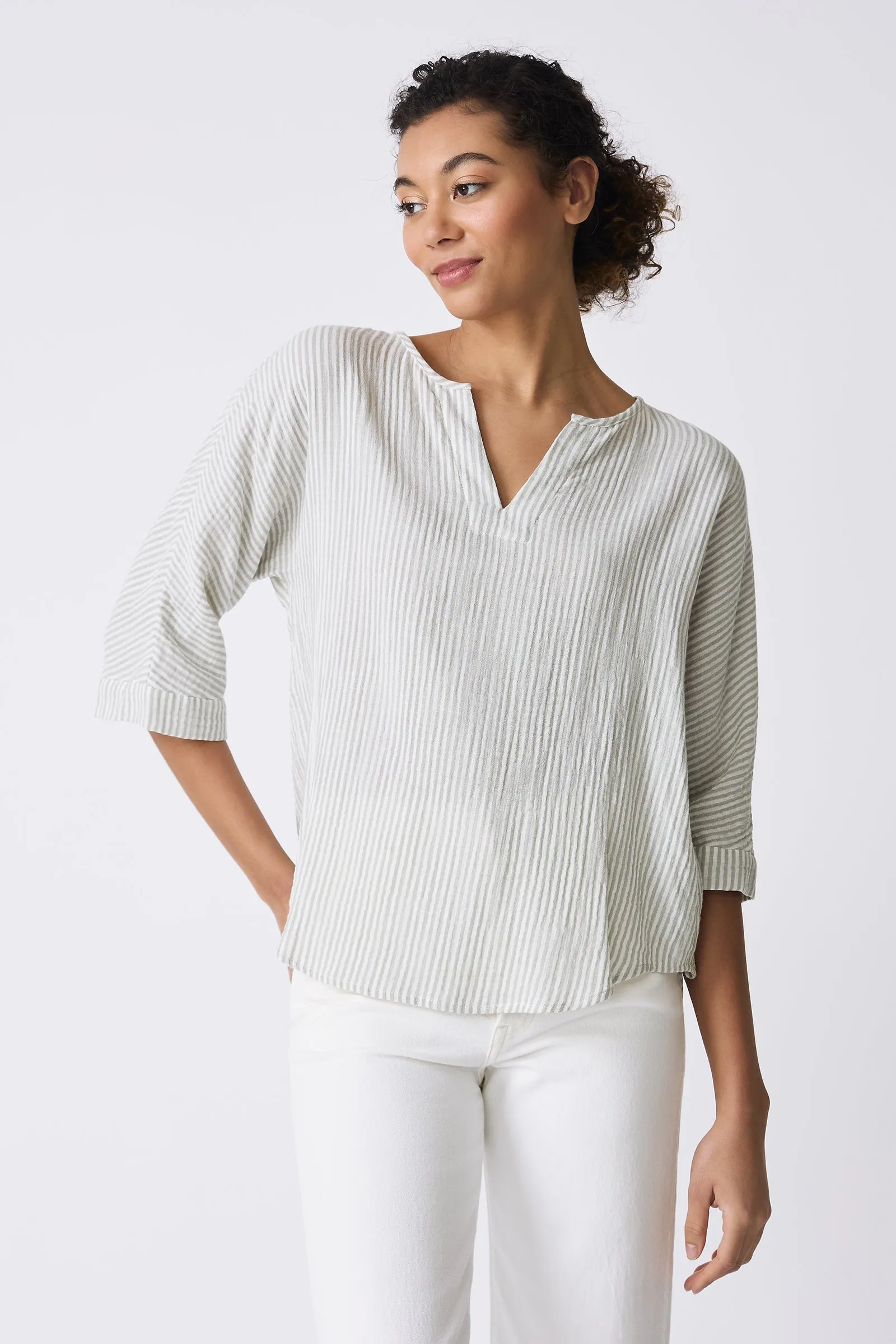 Nora Notch Front Top - Sage Stripe