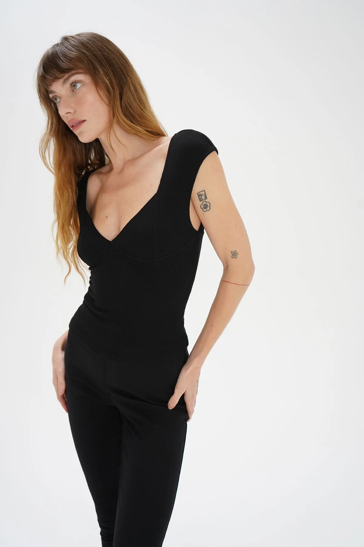 Nouvelle Ribbed Top - Black