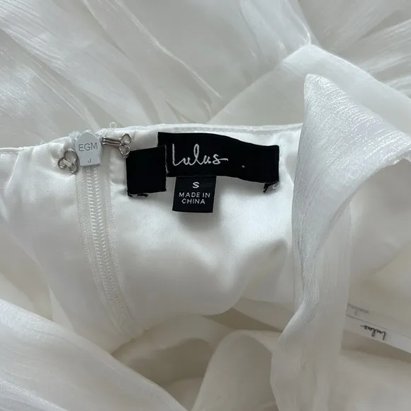 NWOT Lulus Radiant Arrival Shiny White Organza Tiered Tie-Strap Midi Maxi Dress