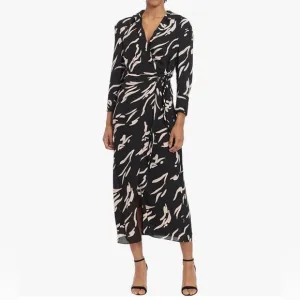 NWT 🎉🖤 Donna Morgan Women's Long Sleeve Midi Wrap Dress - Size 0