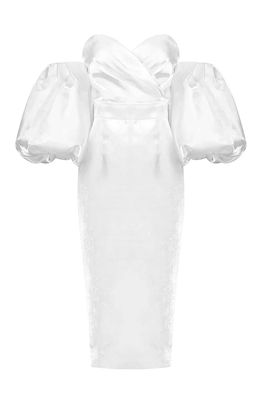 Off Shoulder Backless Puff Sleeves Midi Dress