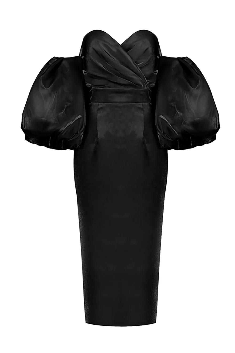 Off Shoulder Backless Puff Sleeves Midi Dress