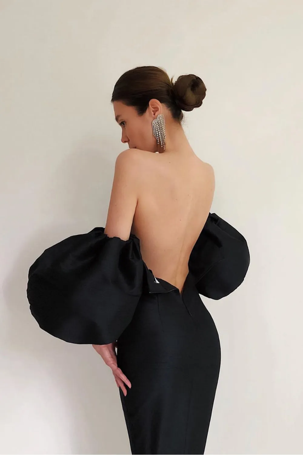 Off Shoulder Backless Puff Sleeves Midi Dress