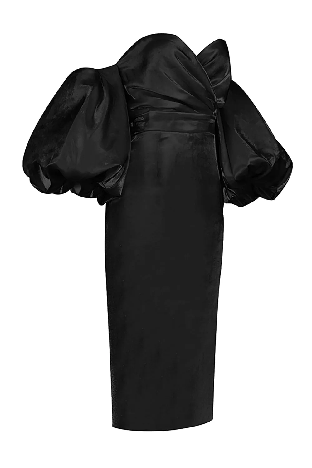 Off Shoulder Backless Puff Sleeves Midi Dress