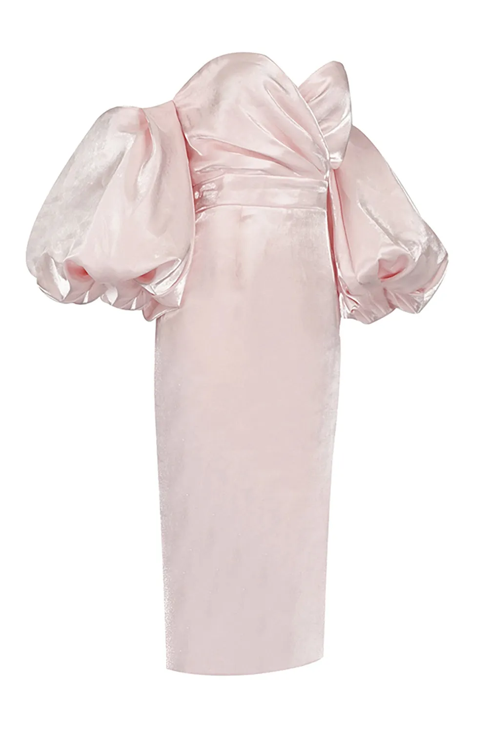 Off Shoulder Backless Puff Sleeves Midi Dress