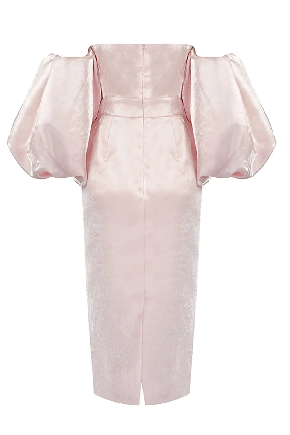 Off Shoulder Backless Puff Sleeves Midi Dress