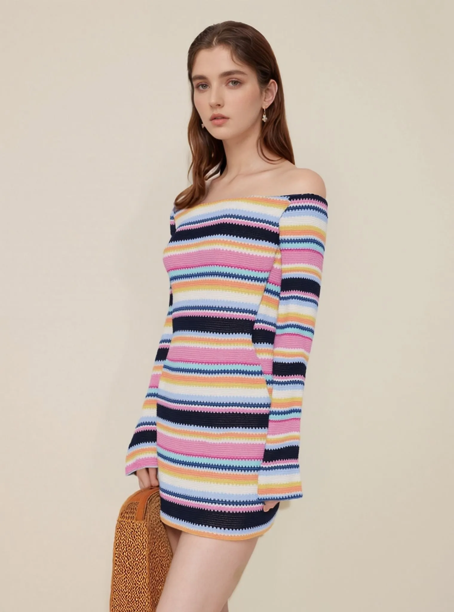 Off-Shoulder Striped Dress