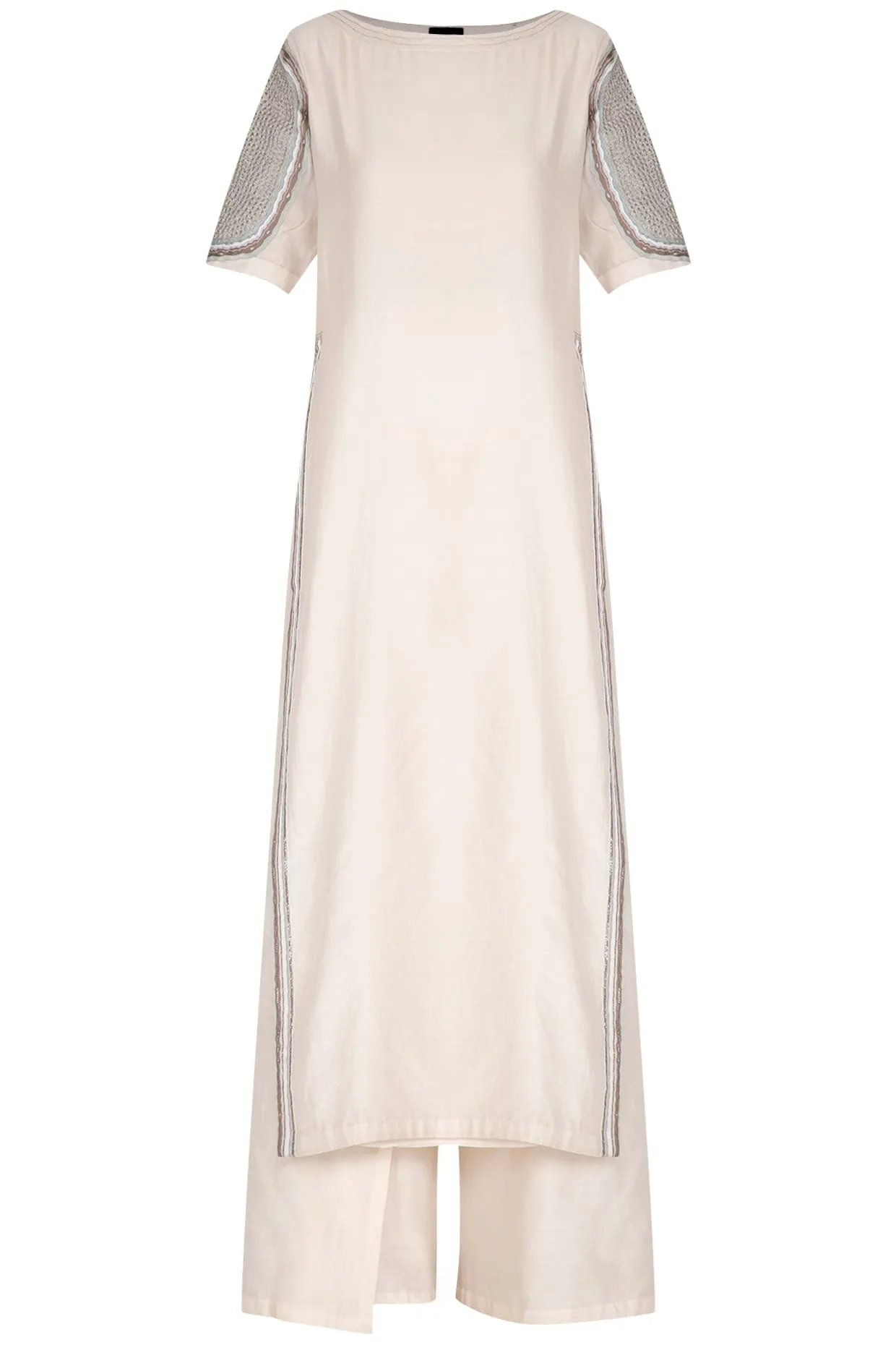 Off White Embroidered Kurta With Palazzo Pants
