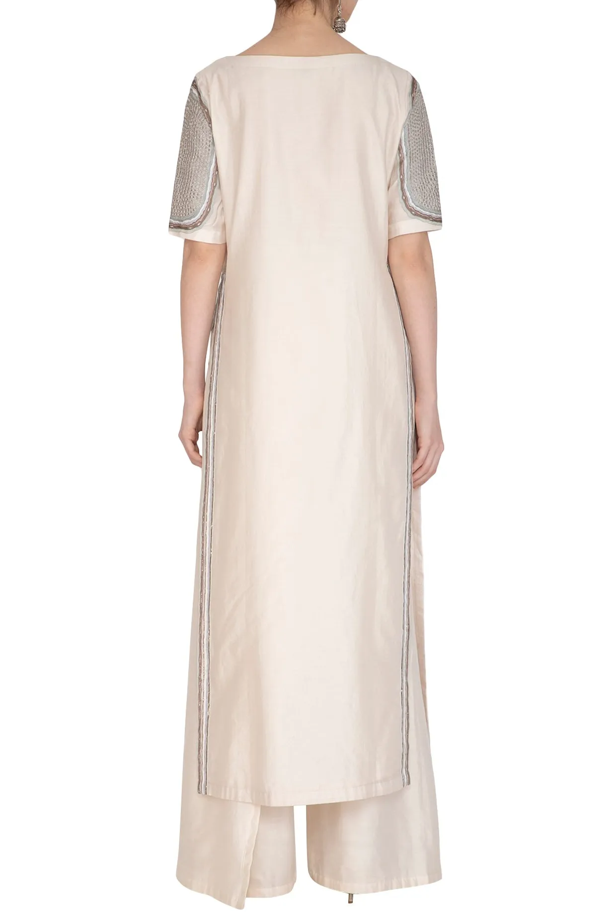 Off White Embroidered Kurta With Palazzo Pants