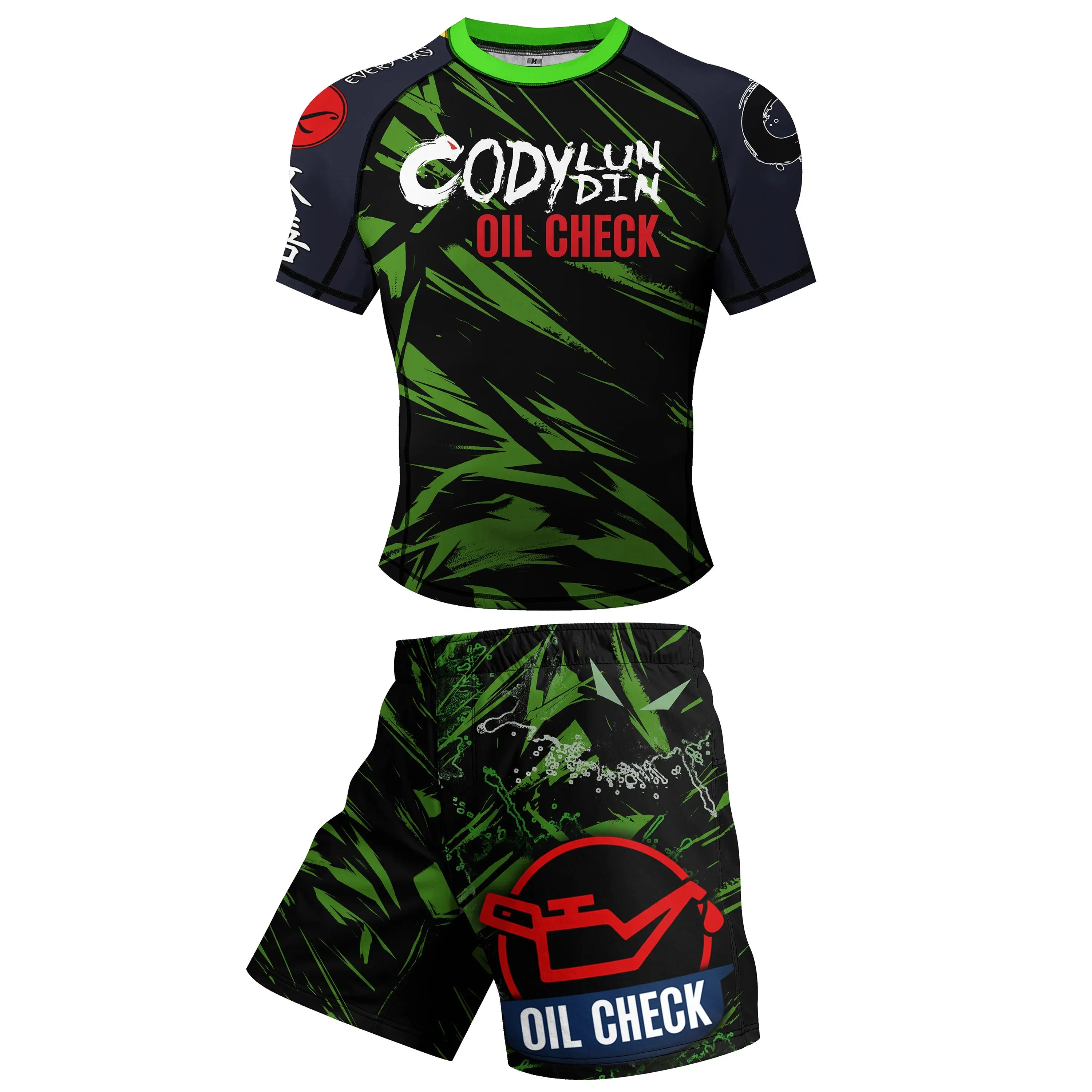 Oil Check: Lubed for Battle, Ready to Roll 2 Piece Short Sleeve Compression Rashguard Set