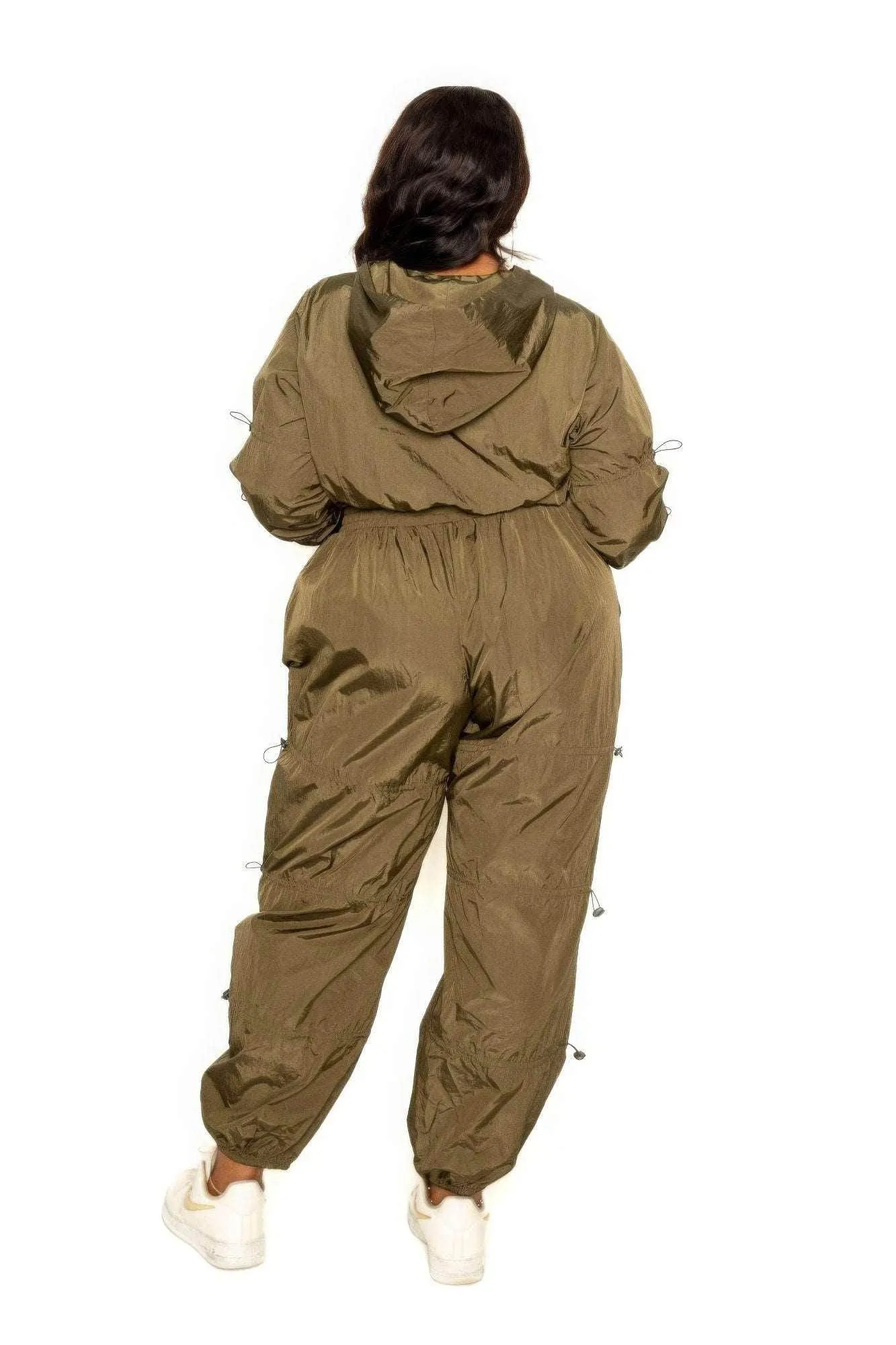Olive Active Zip Up Set with Cord Lock Detail