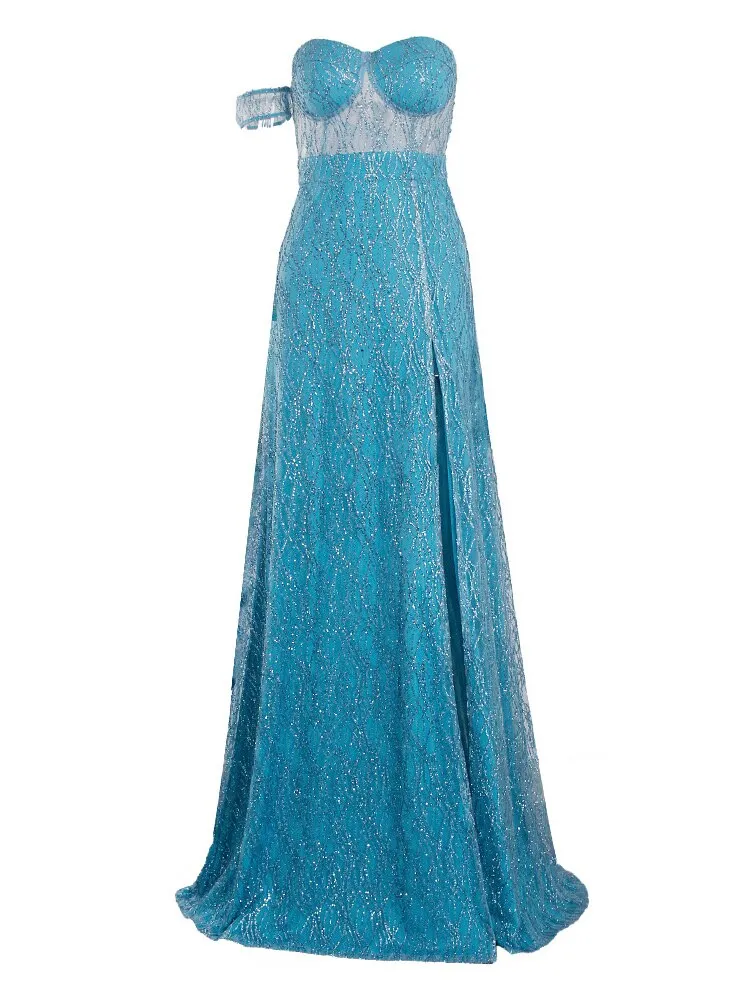 One Sleeve Strapless Split Leg Dress