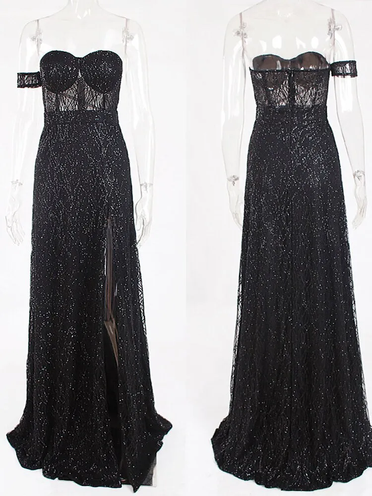 One Sleeve Strapless Split Leg Dress