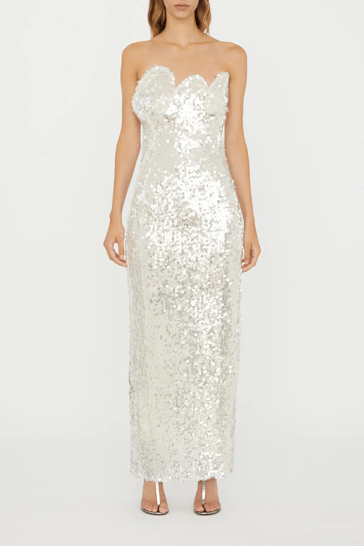 Opaline Sequin Strapless Gown in Glisten Clear