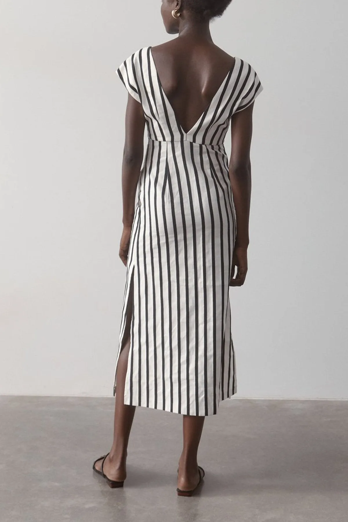 Origami Dress in Ivory & Black Stripe