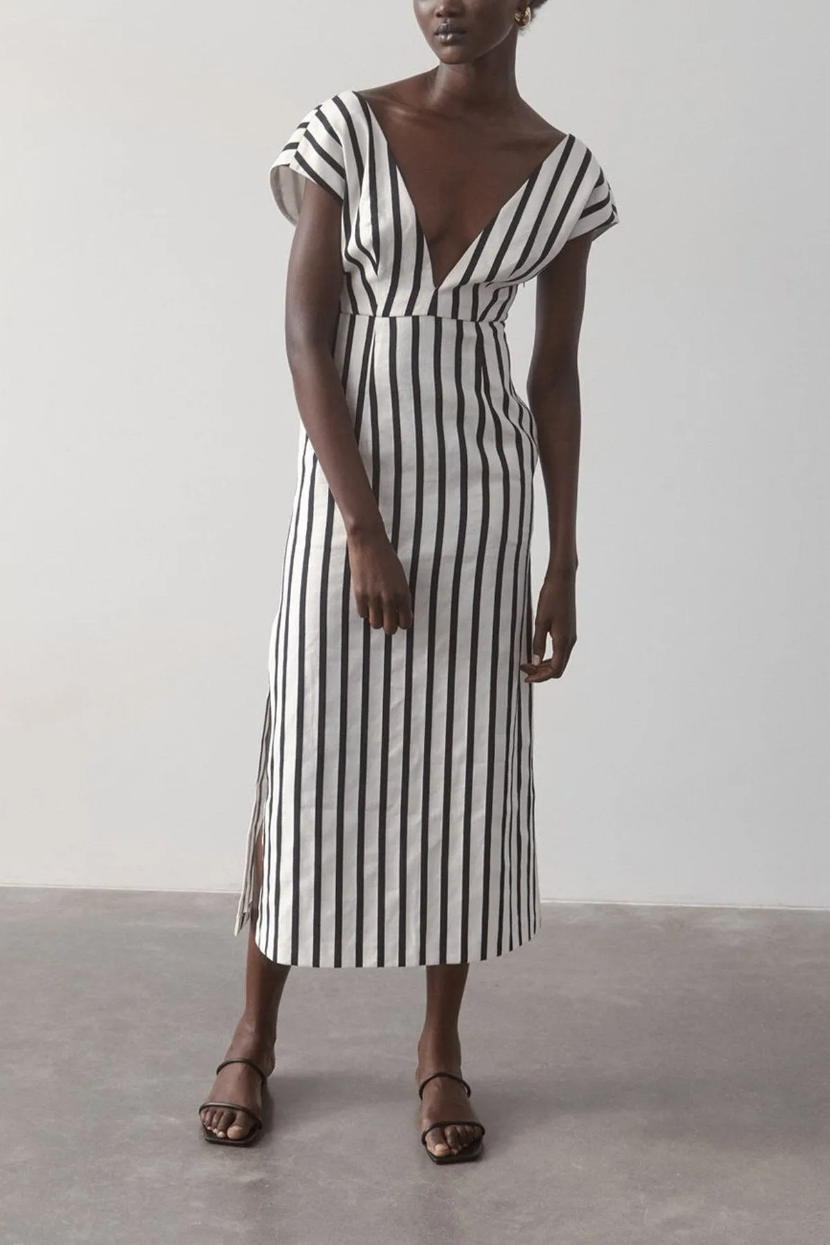 Origami Dress in Ivory & Black Stripe
