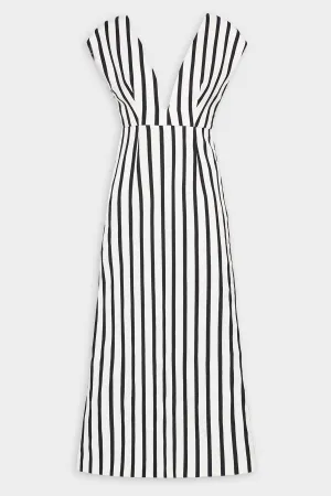 Origami Dress in Ivory & Black Stripe