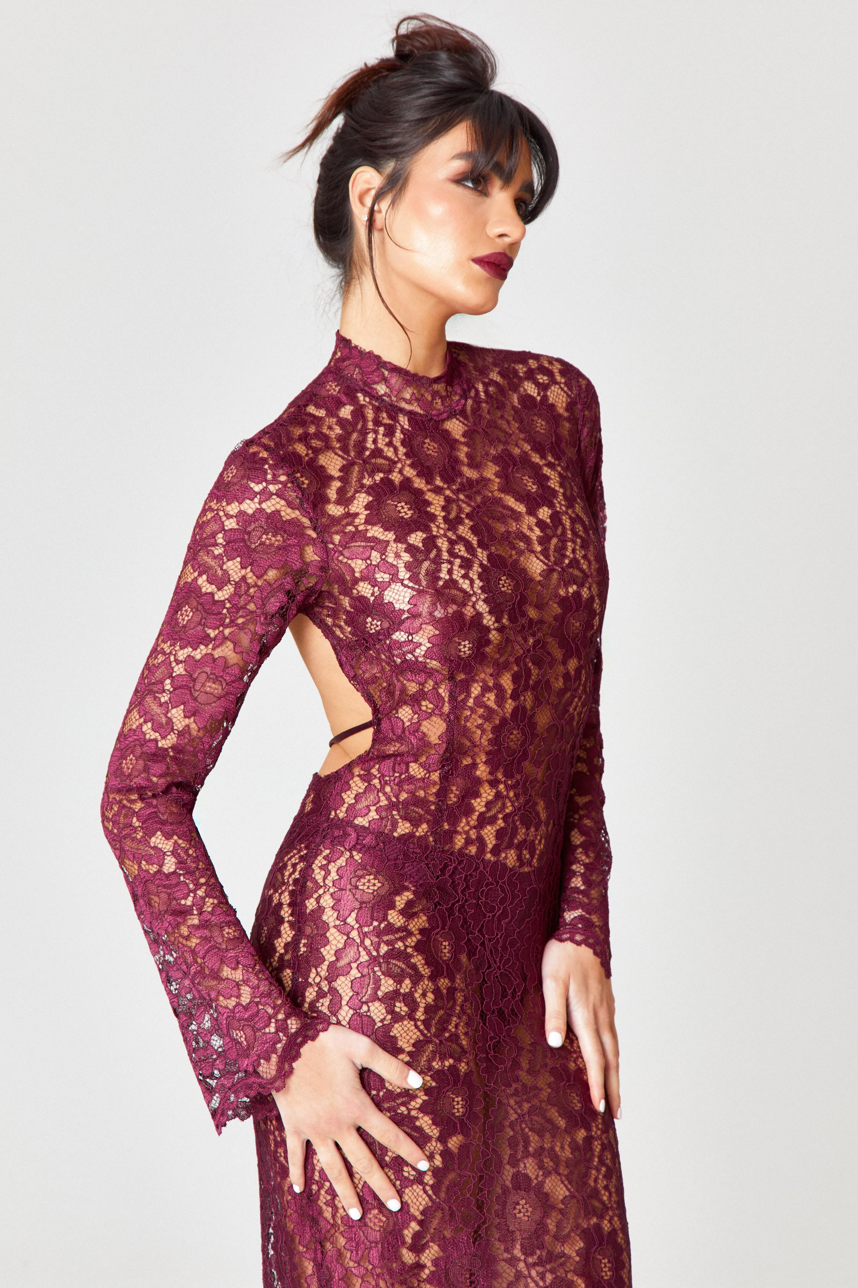 Oxblood Lace Maxi Dress