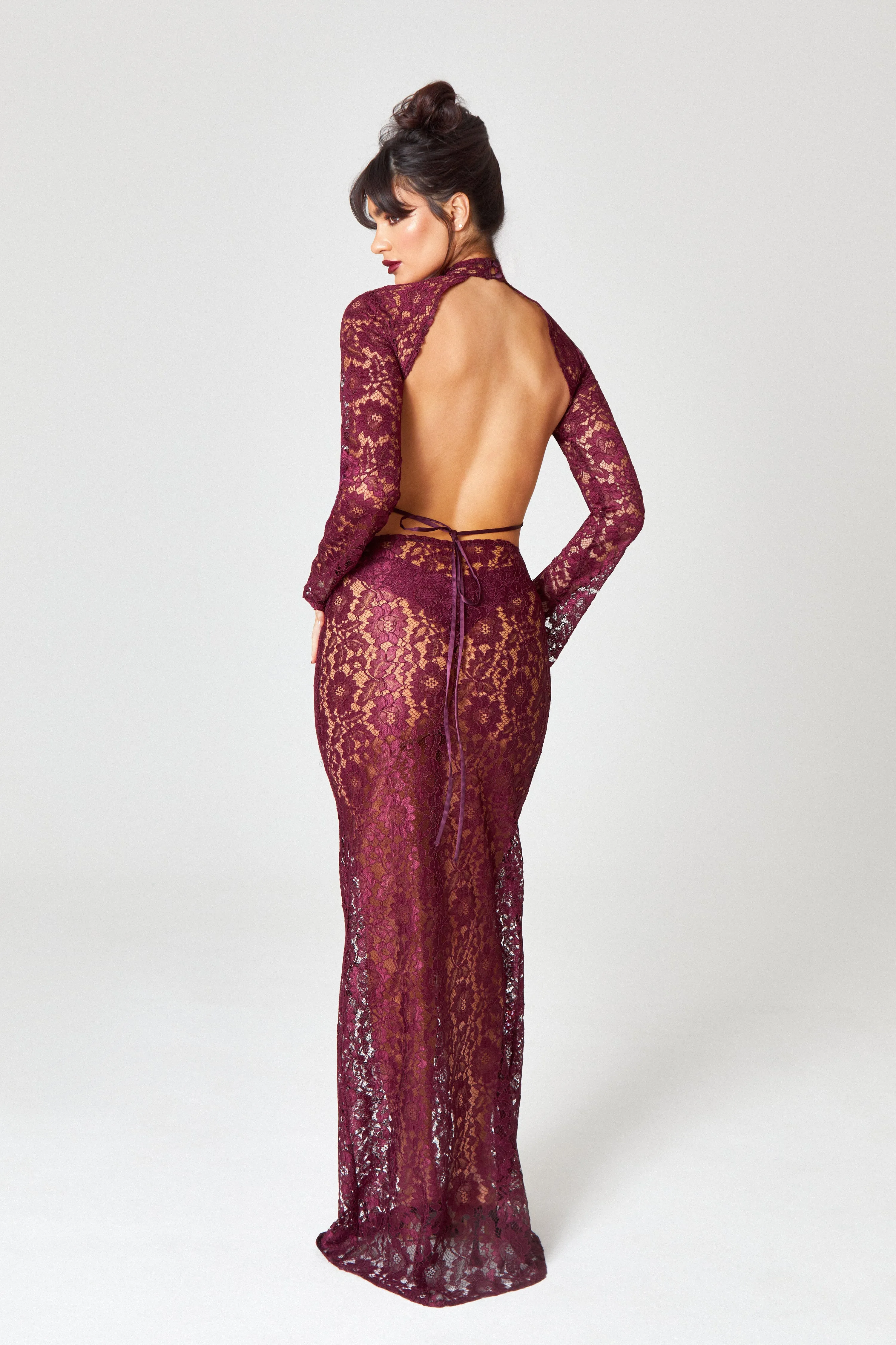Oxblood Lace Maxi Dress