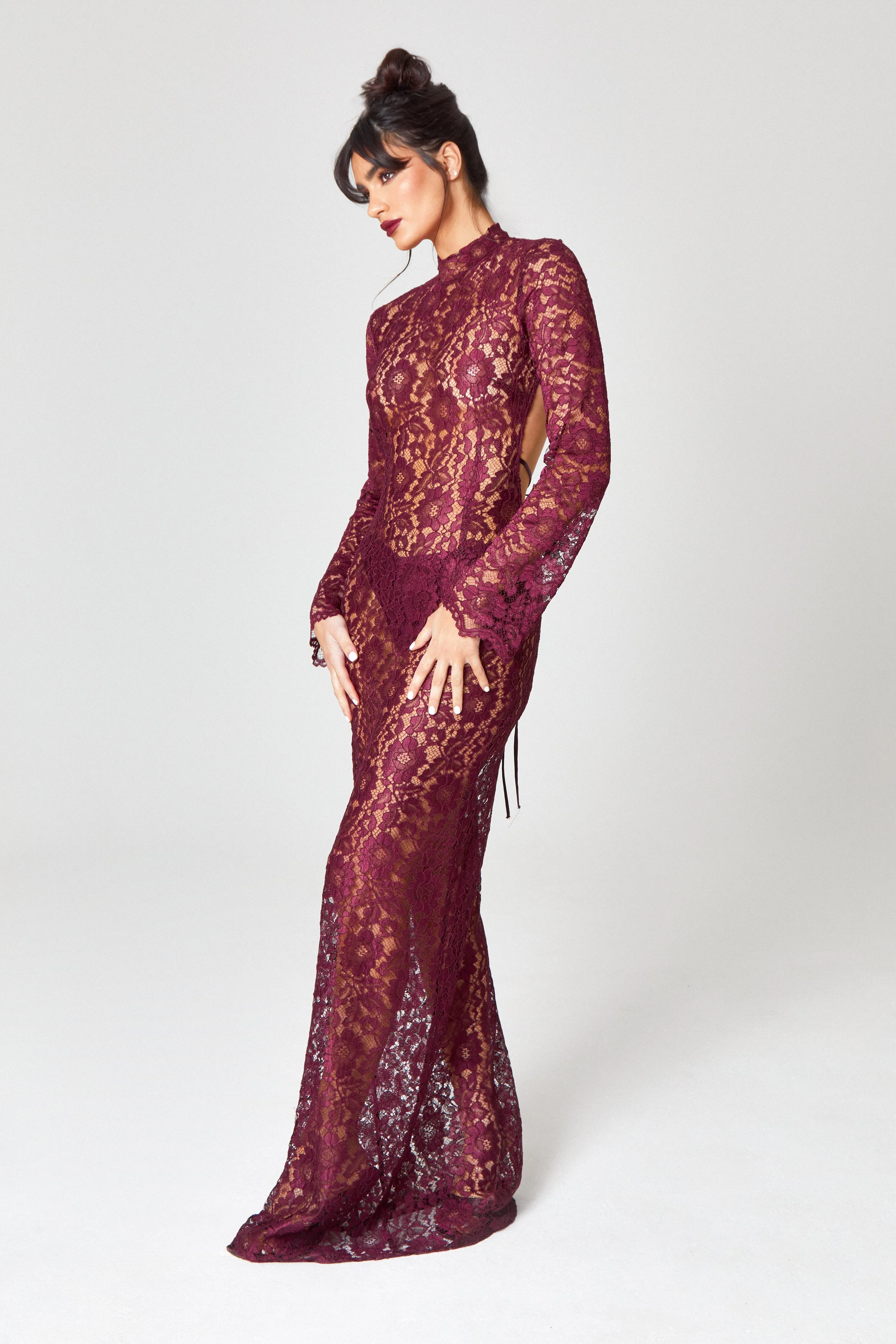Oxblood Lace Maxi Dress