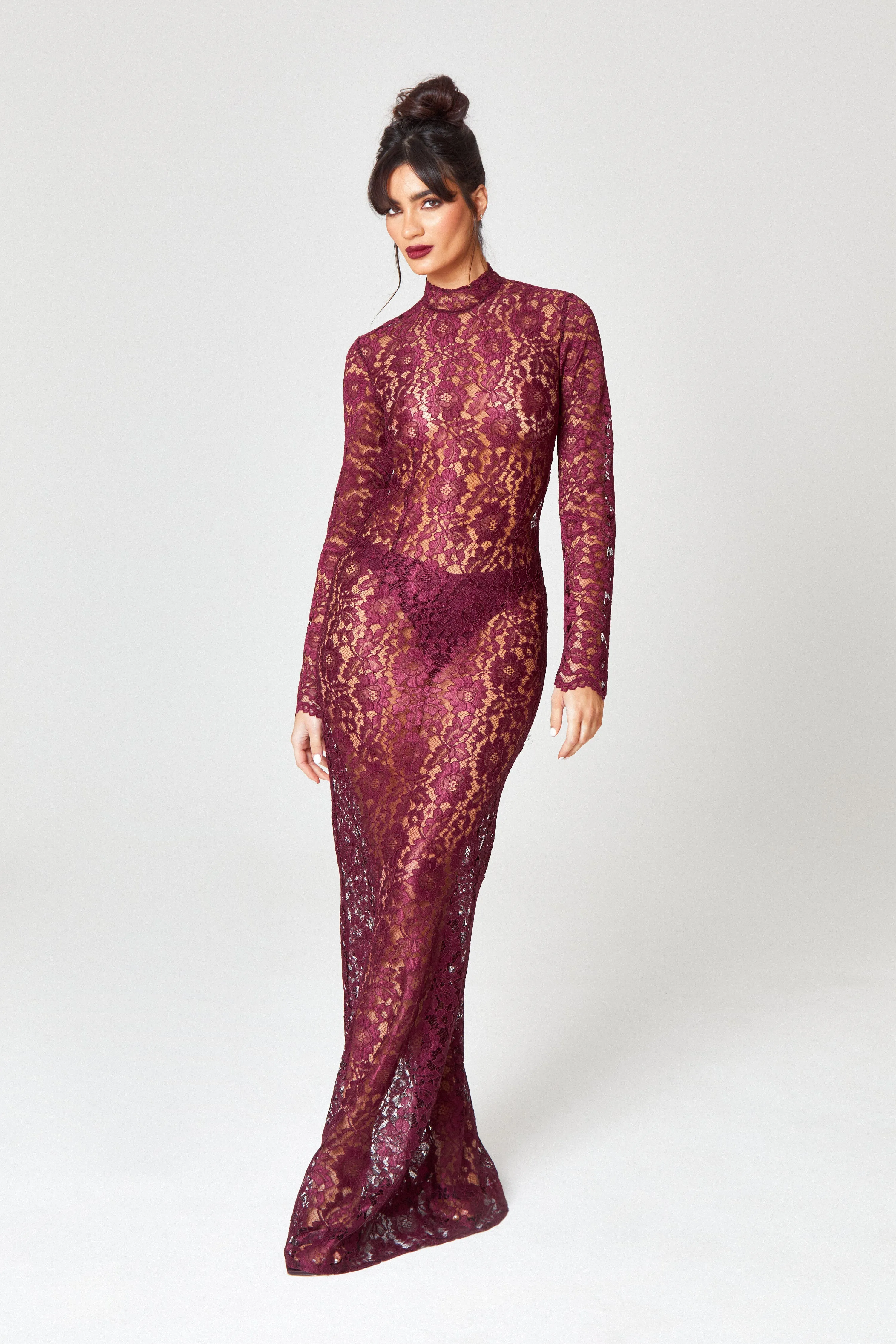 Oxblood Lace Maxi Dress