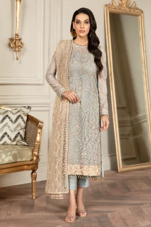 Pakistani Embroidered Sky Blue Kameez in Capri Style Party Wear