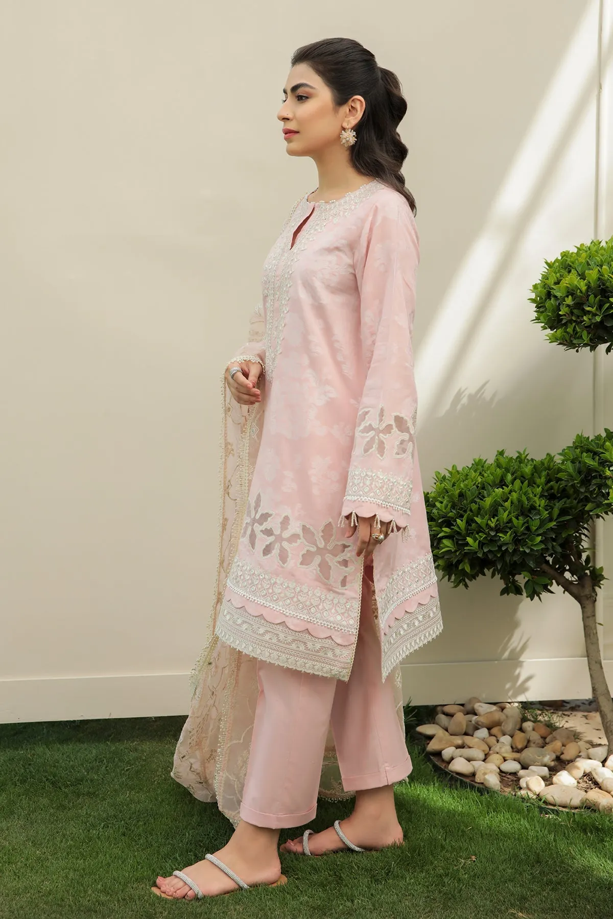 Pakistani Pink Short Kameez with Trousers Party Wear