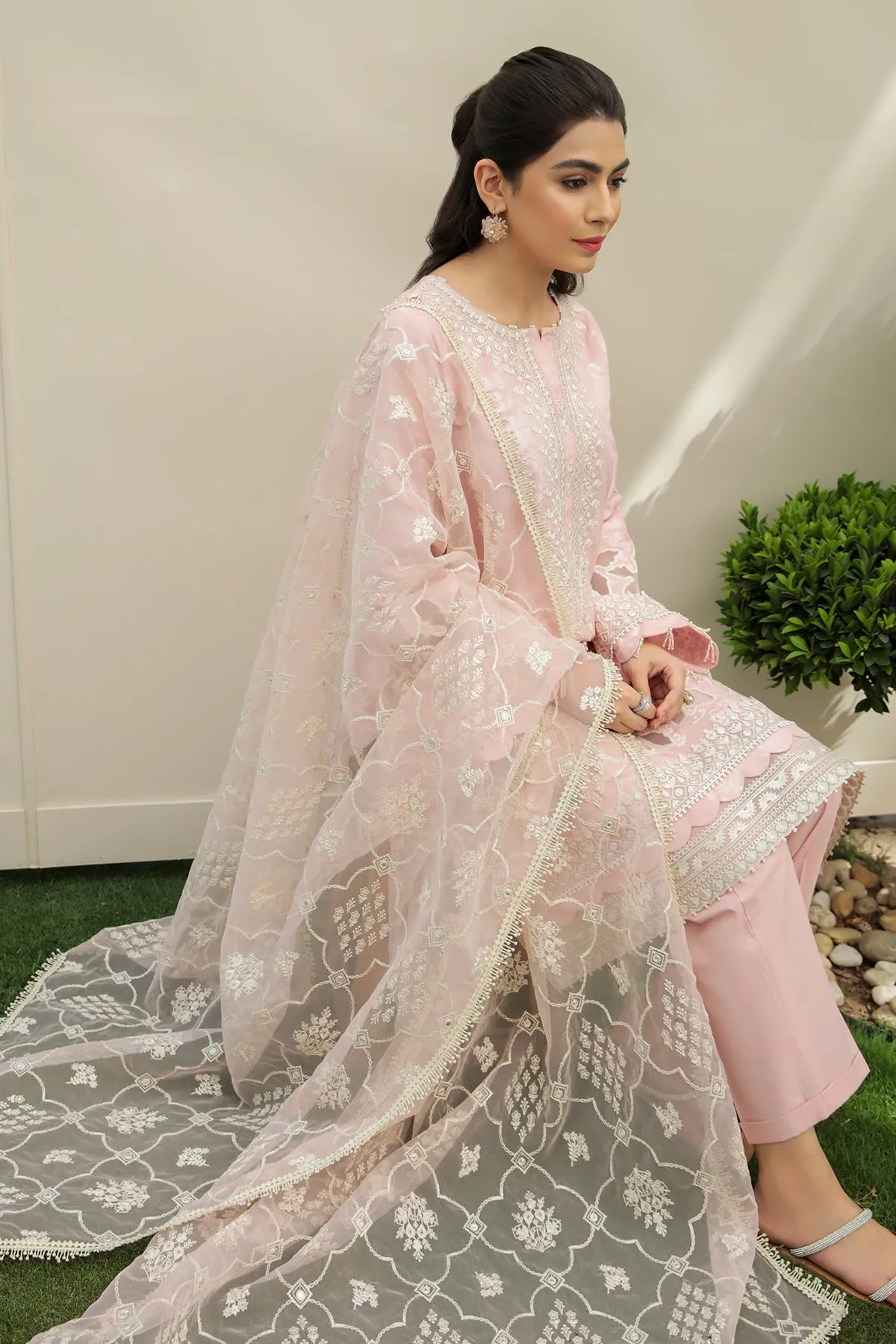 Pakistani Pink Short Kameez with Trousers Party Wear