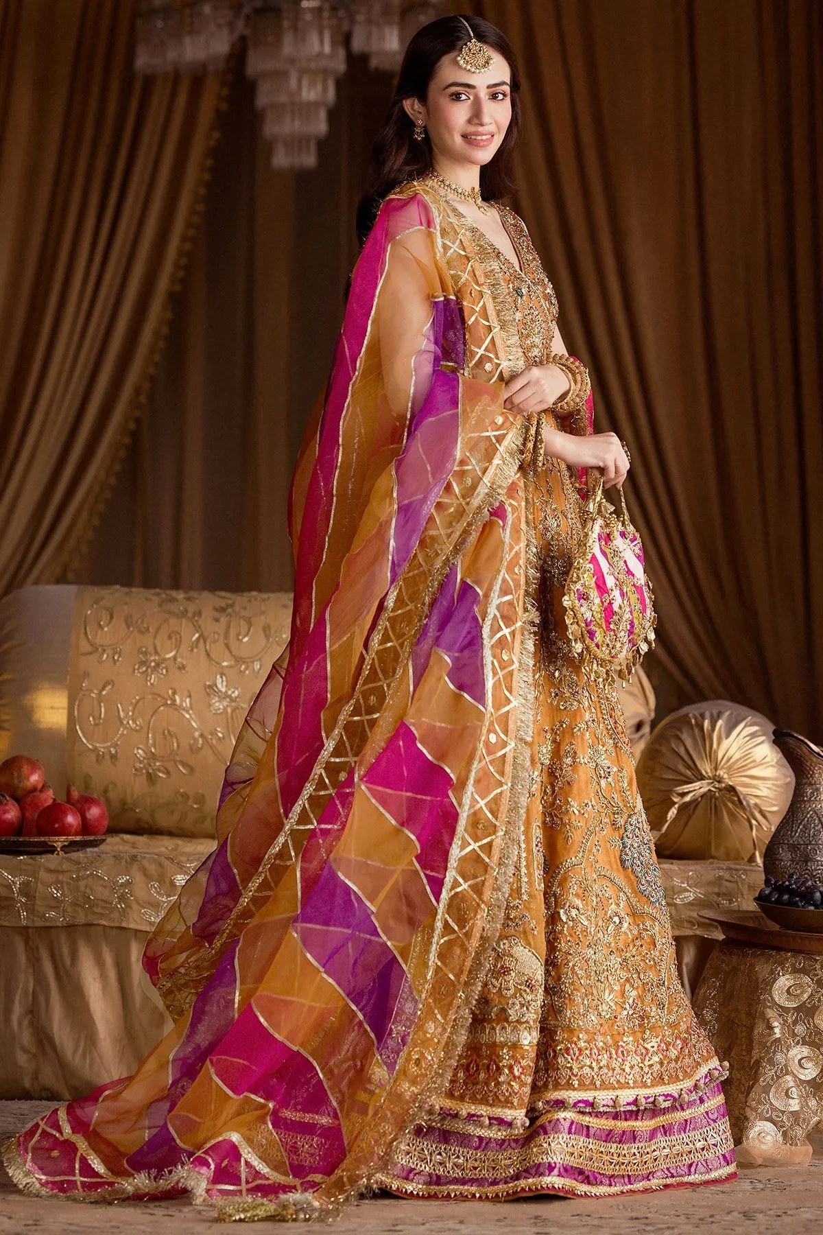 Pakistani Wedding Dress Luxury Mustard Yellow Embroidered Pishwas Frock