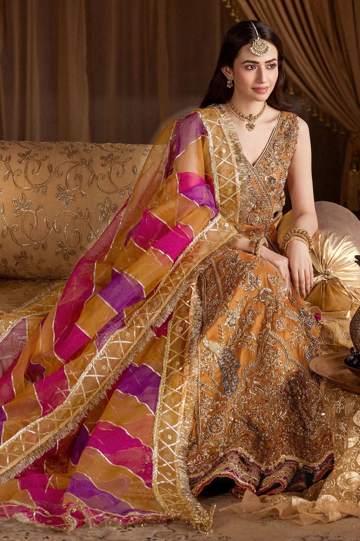 Pakistani Wedding Dress Luxury Mustard Yellow Embroidered Pishwas Frock