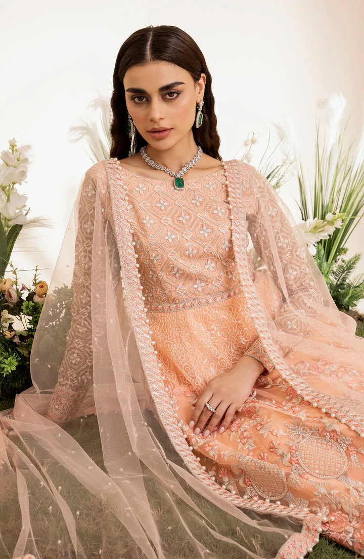 Peach Embroidered Pakistani Wedding Dress in Kalidar Pishwas Style