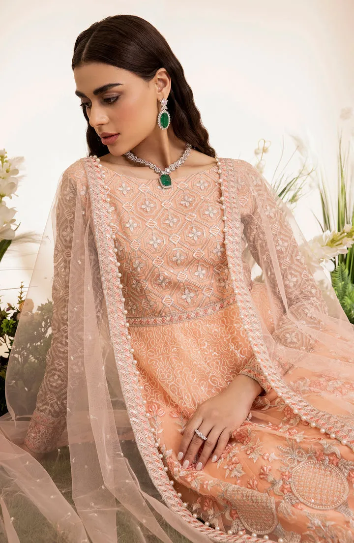 Peach Embroidered Pakistani Wedding Dress in Kalidar Pishwas Style