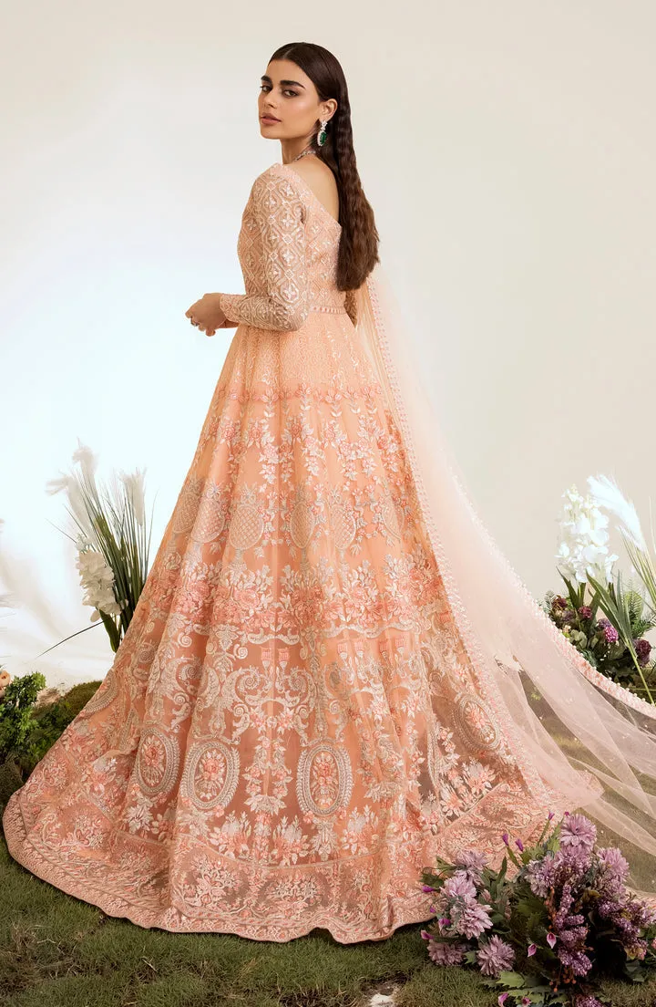 Peach Embroidered Pakistani Wedding Dress in Kalidar Pishwas Style