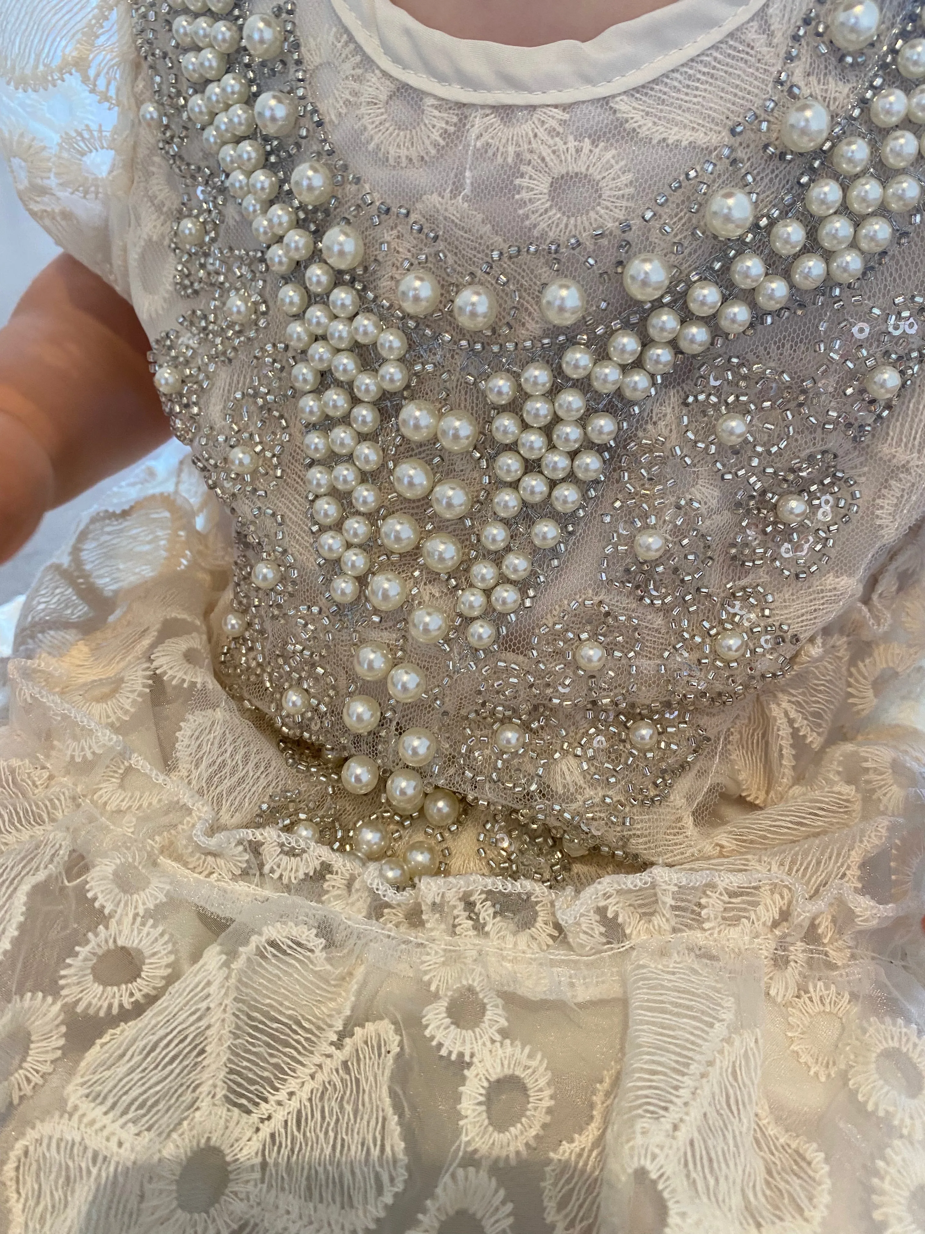 Pearl Embellished Lace Dress