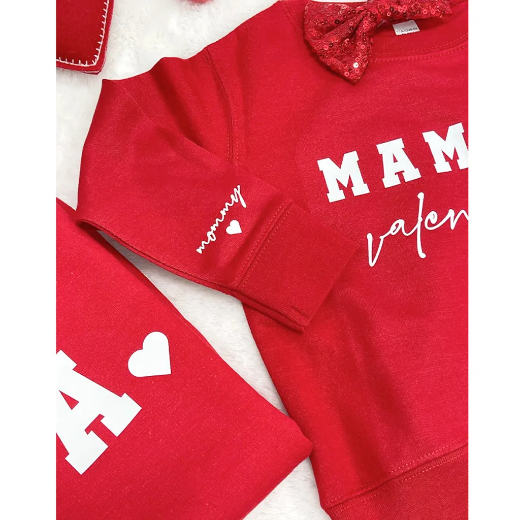 Personalized Mama & Mama's Valentine Sweatshirt with custom name on sleeve. Matching Sweatshirts for Mama and baby. Mommy and Me Sweatshirts RB24