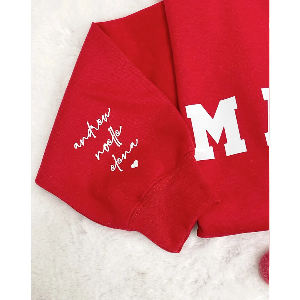 Personalized Mama & Mama's Valentine Sweatshirt with custom name on sleeve. Matching Sweatshirts for Mama and baby. Mommy and Me Sweatshirts RB24